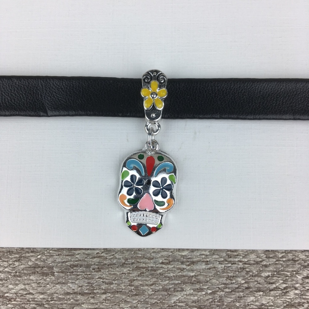 NWT Enamel Sugar Skull choker necklace 13” Day of the Dead Halloween